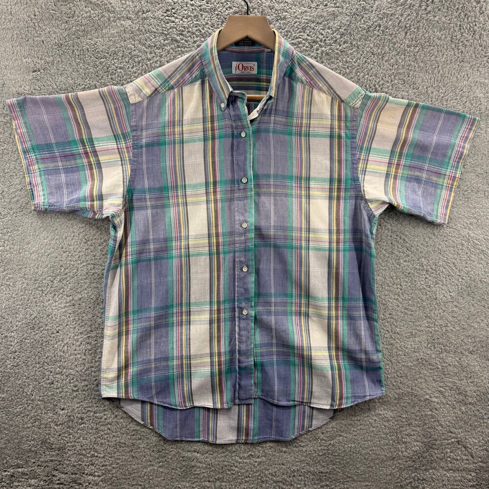 Orvis‎ Men's Madras Plaid Shirt Sz 14 Multicolor Short Sleeve Lightweight Cotton